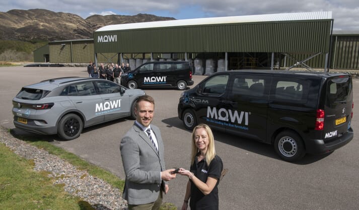 Becky Bashir collects the keys for the new electric cars at Mowi's Lochailort RAS