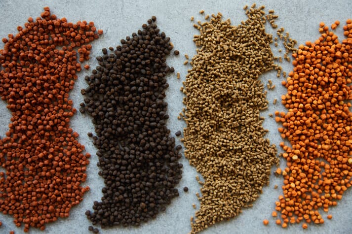 different aquaculture feed pellets