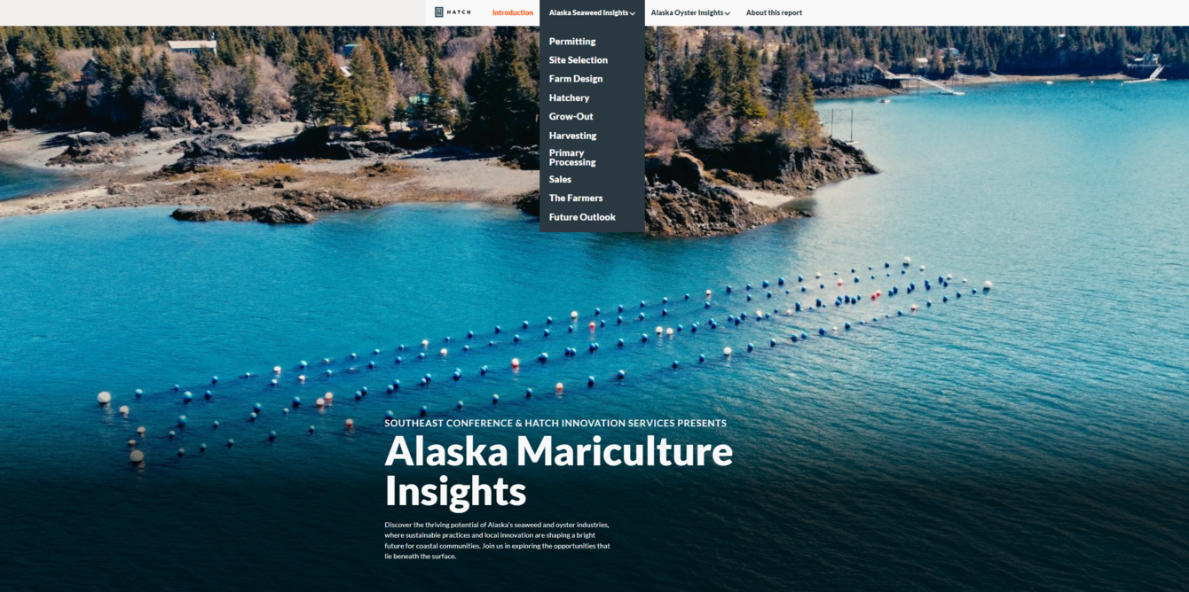 A screenshot of the home page of the Alaska Mariculture Insights website.