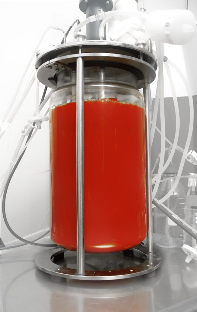 A jar containing a red liquid.