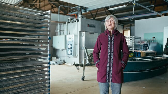 A woman inside a factory.