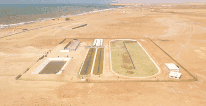 aerial view of ponds in a desert