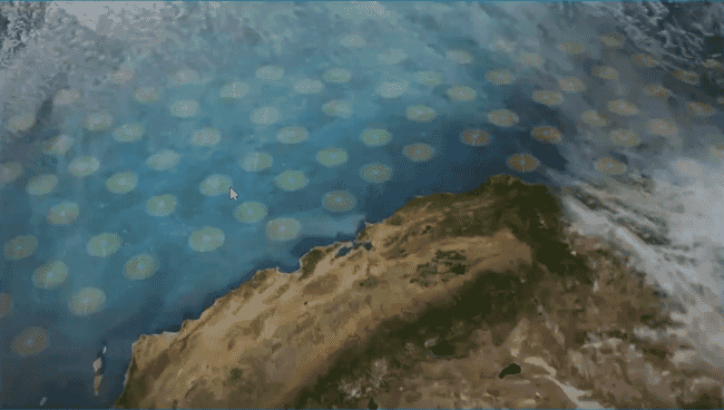 mock-up of seaweed circles along a coastline