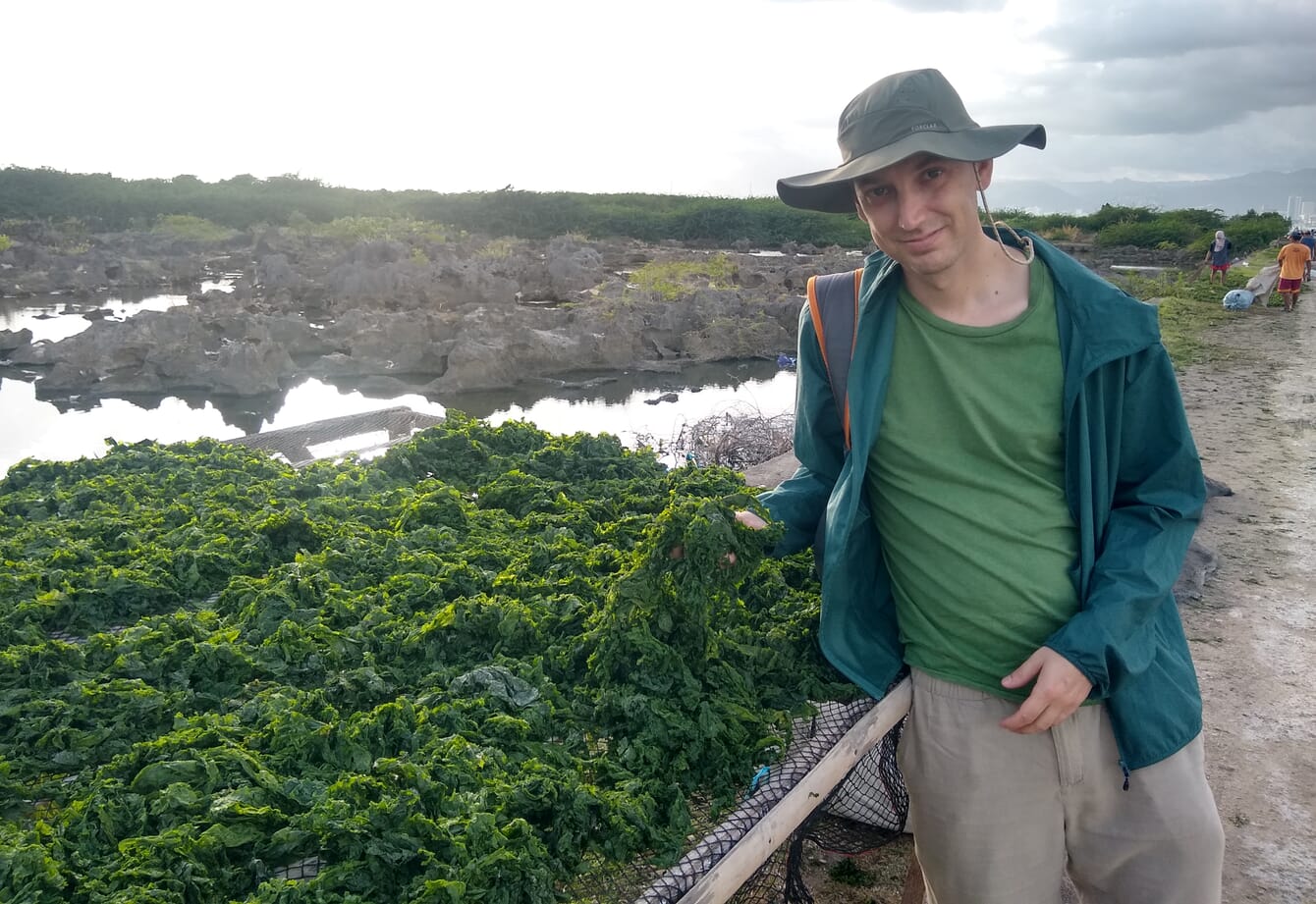 Steven Hermans with an ulva seaweed harvest.