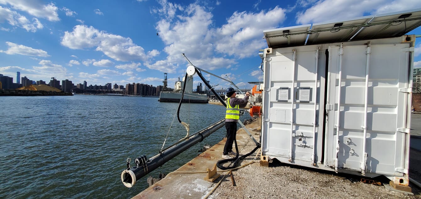 Engineers checking the carbon capture system deployed in New York City.