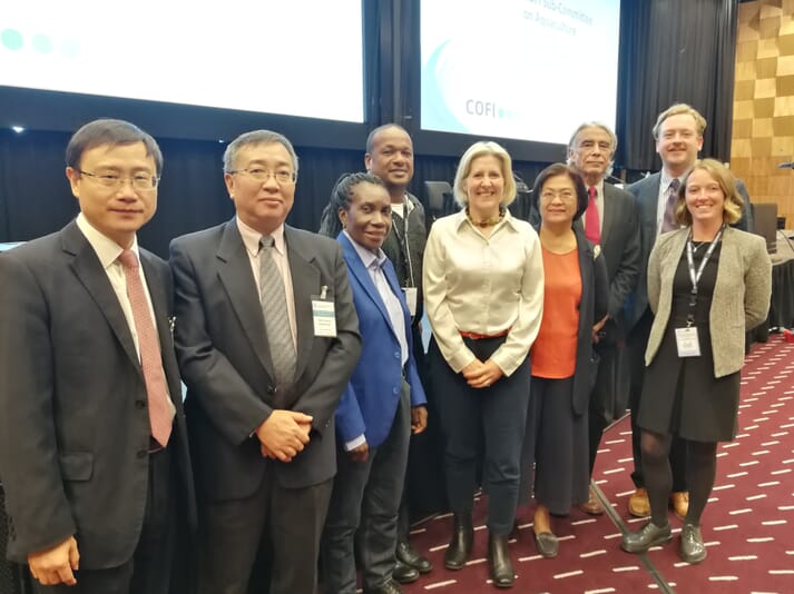 Prof Elizabeth Cottier-Cook of SAMS (fifth from left) who heads up the GlobalSeaweedSTAR project, hosted a side event at the Food and Agriculture Organization (FAO) sub-committee on aquaculture to highlight the issues of disease and biosecurity