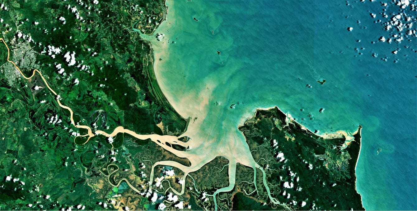 a satellite image of a river estuary