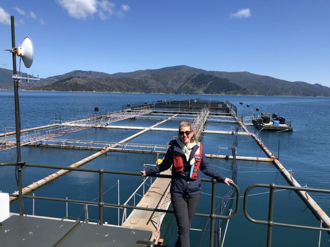 Tanja Hoel at a fish farm in New Zealand