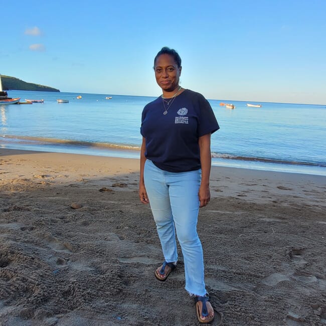 Uma mulher em pé em uma praia