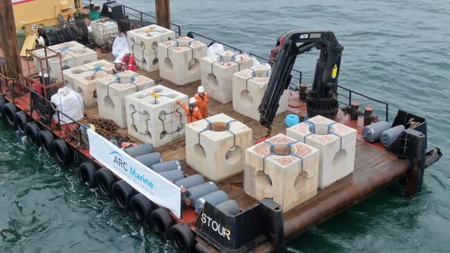 cement cubes on a barge