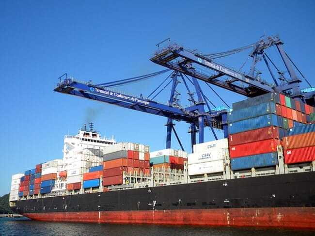 container ship at a port