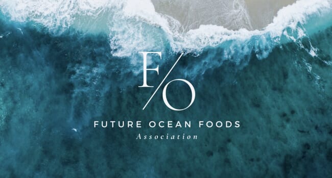 Future Ocean Foods logo over image of waves and shoreline