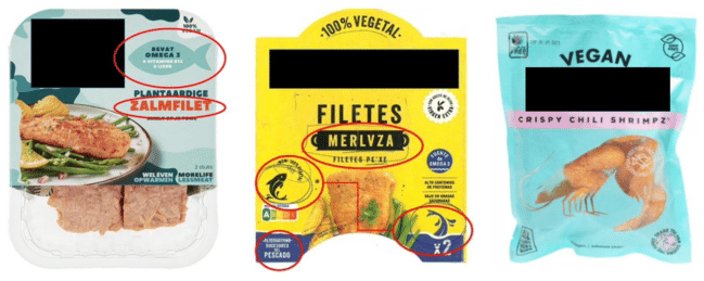 Imitation seafood packages with unclear labelling