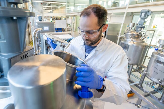 Scientist in the pilot plant facility working