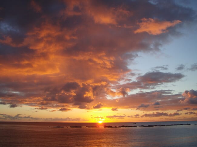 Fish pens at sunset