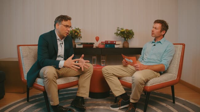 Two people in an interview.