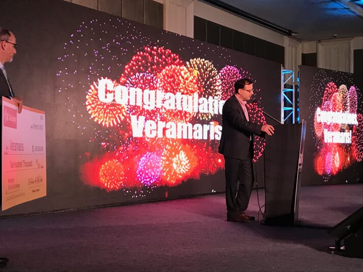 Veramaris CEO Karim Kurmaly received the $200,000 prize today during a special award ceremony at the Global Aquaculture Alliance’s GOAL conference in Chennai