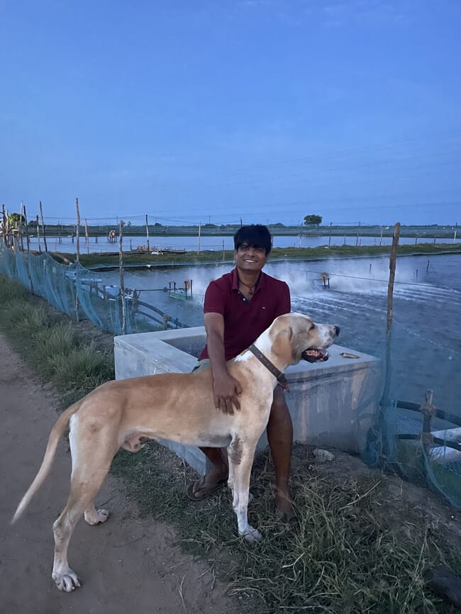 A man with a very large dog