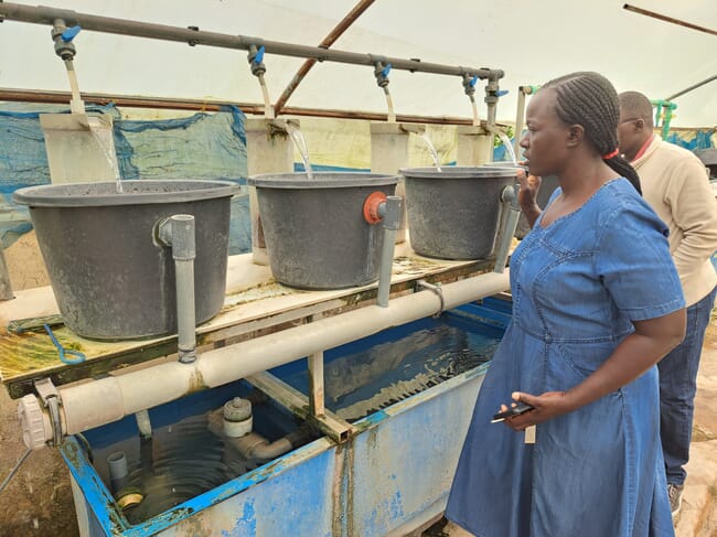 woman standing next to incubation tanks