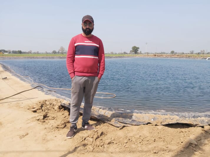 Aman Singh at his shrimp ponds