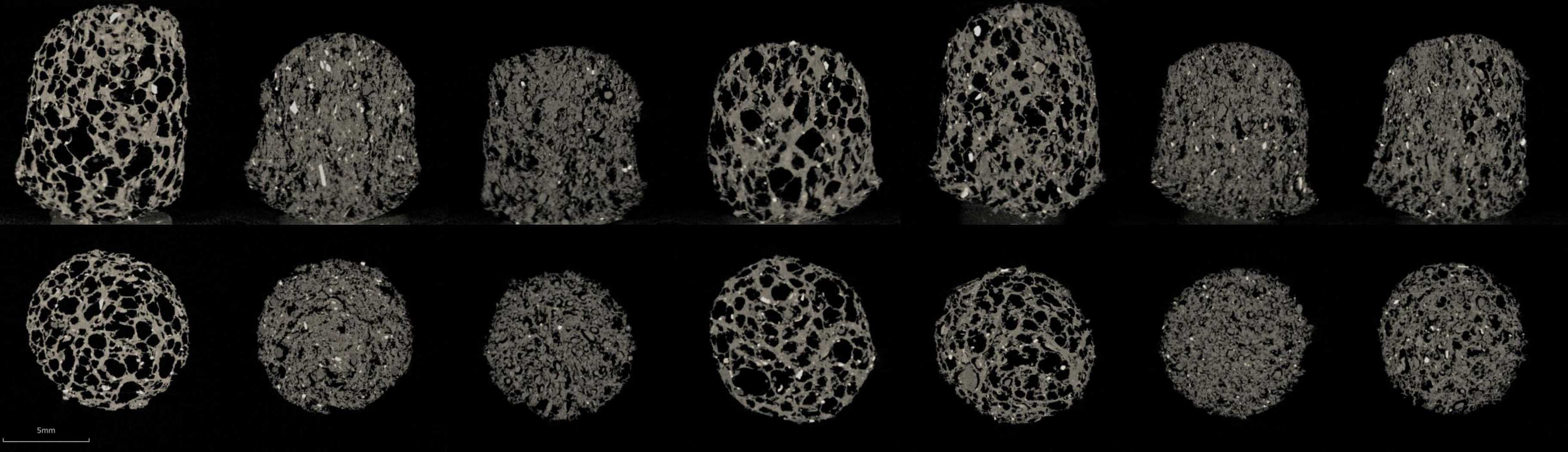 Cross sections of aquafeed pellets as seen from CT scans