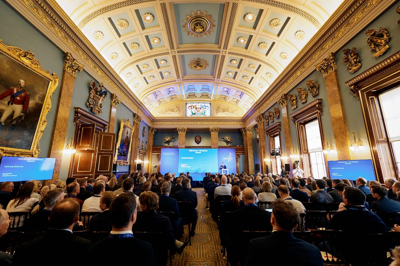 The inside of fishmongers hall in London during a conference.