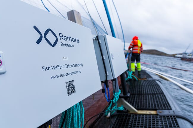 Special net cleaning technology installed on a salmon farm in Norway.