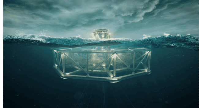 computer generated image of a novel fish farming pen.