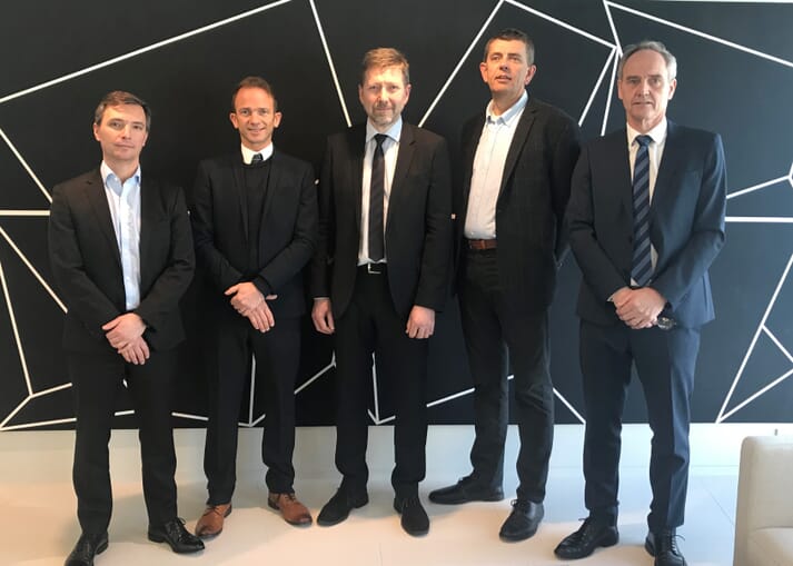 Closing the deal: (from left to right: ) Pedro Silva, GM MSD AH Nordics; Dafydd Morris, GM AH Norway/Aqua; Jon Inge Erdal, Manager R&D & Regulatory Scanvacc; Lars Andreas Speilberg, Manager Technical Services Scanvacc; Ole Kristian Kaurstad, CEO Scanvacc