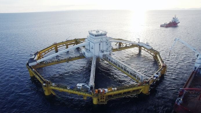 SalMar claims the Smart Fish Farm, which is due to launch after the Ocean Farm 1 (pictured), will be equipped with a system that enables them to treat the salmon onsite without any chemical emissions being released into the ocean