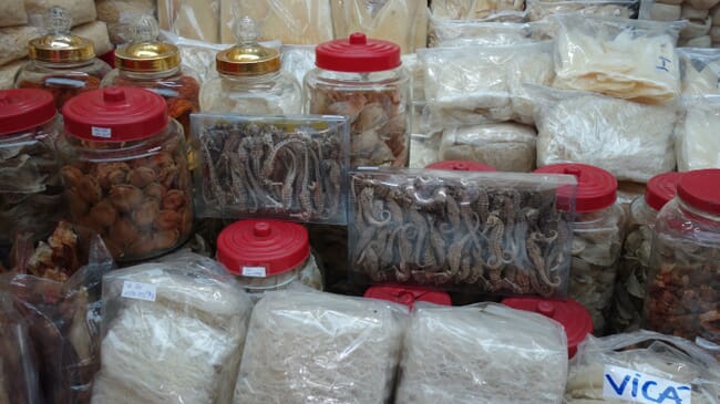 Dried seahorse in a market stall