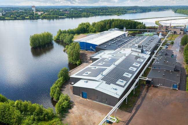 Aerial view of an indoor trout farm.