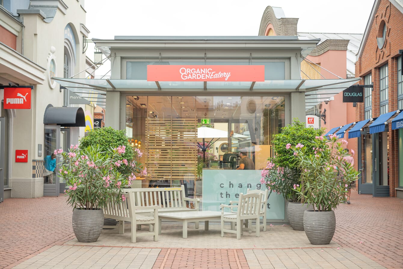 a small restaurant on a pedestrian street