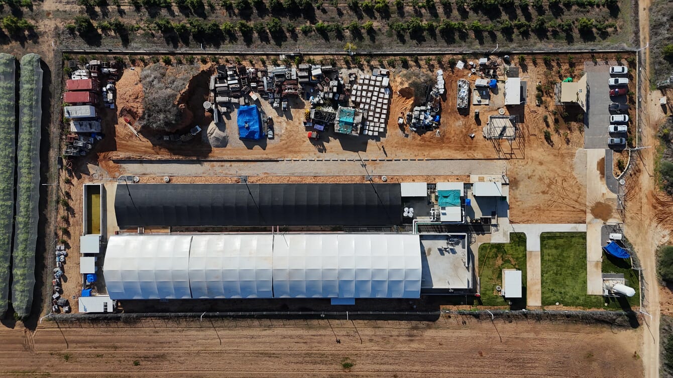 Aerial view of an indoor farm.