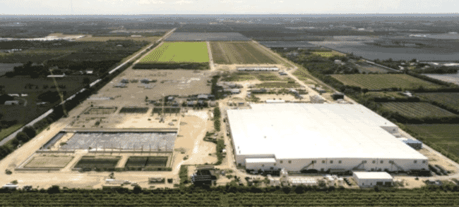 aerial view of land-based aquaculture facility