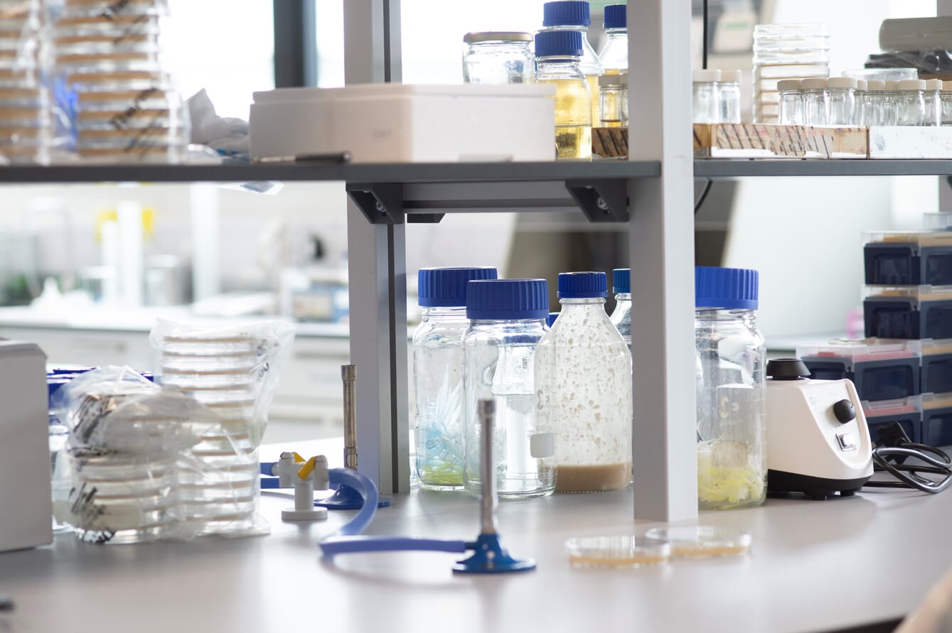A photo of a laboratory in Edinburgh studing alternative algae sources for omega-3 to replace fishoil and fishmeal.