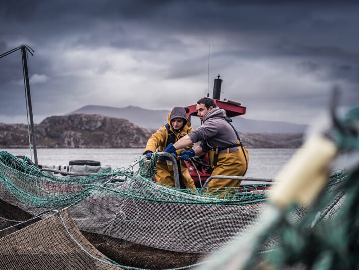 men pulling in fishing nets