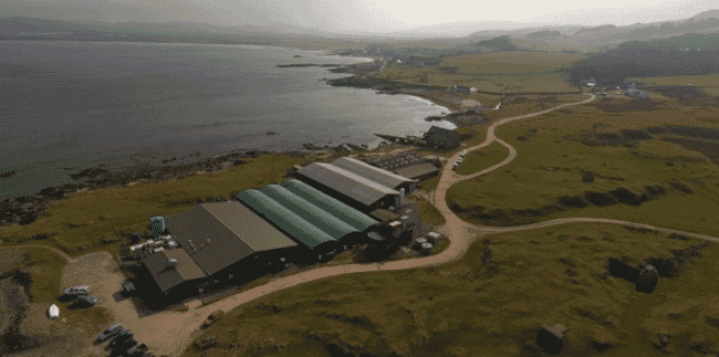 Aerial view of a coastal research facility.