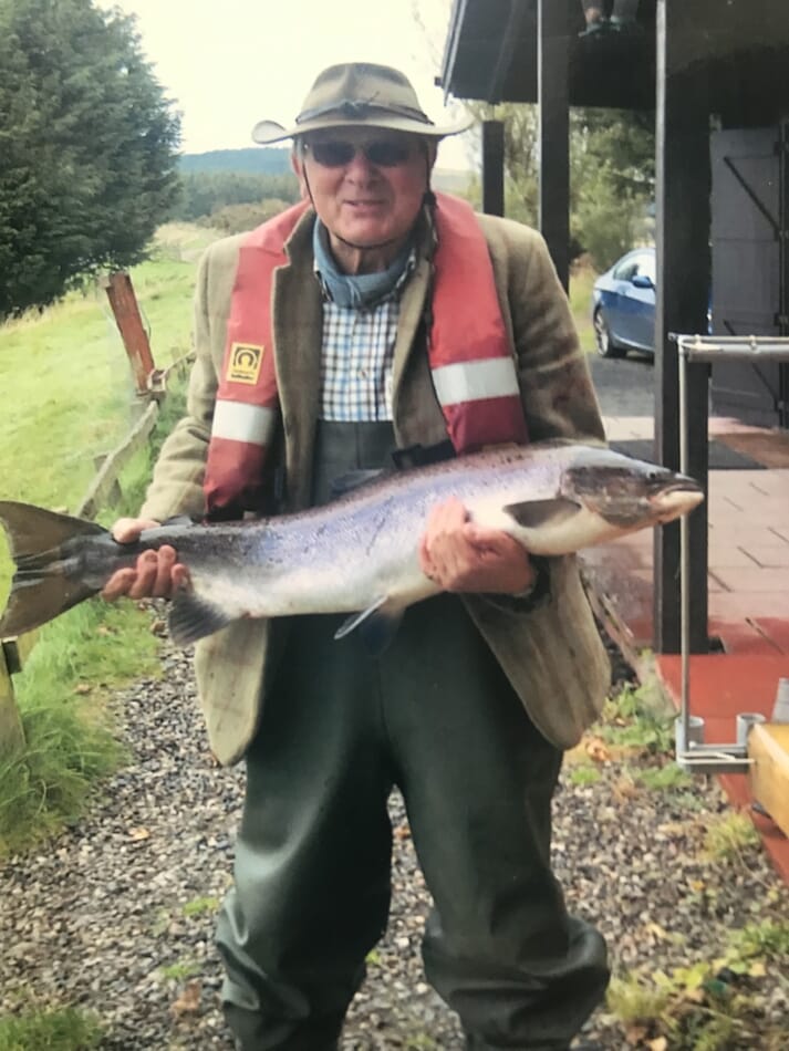 The author's grandfather with a wild salmon caught on the River Tay
