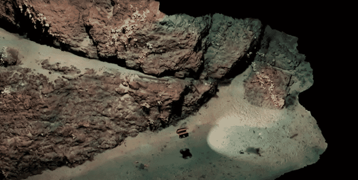 A digital, animated recreation of the seabed