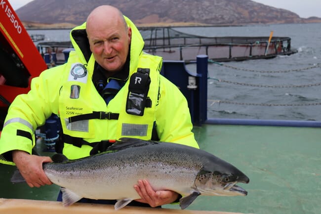 a man holding a salmon