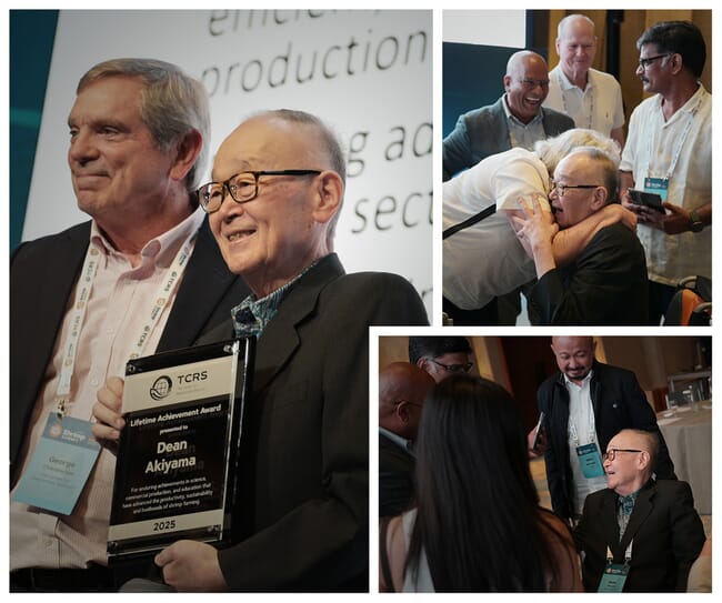 A shrimp farming expert receiving a lifetime achievement award.