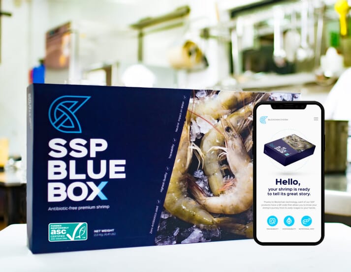 The Sustainable Shrimp Partnership's first batches of shrimp containing a QR code, enabled by adopting blockchain, were launched in November 2020