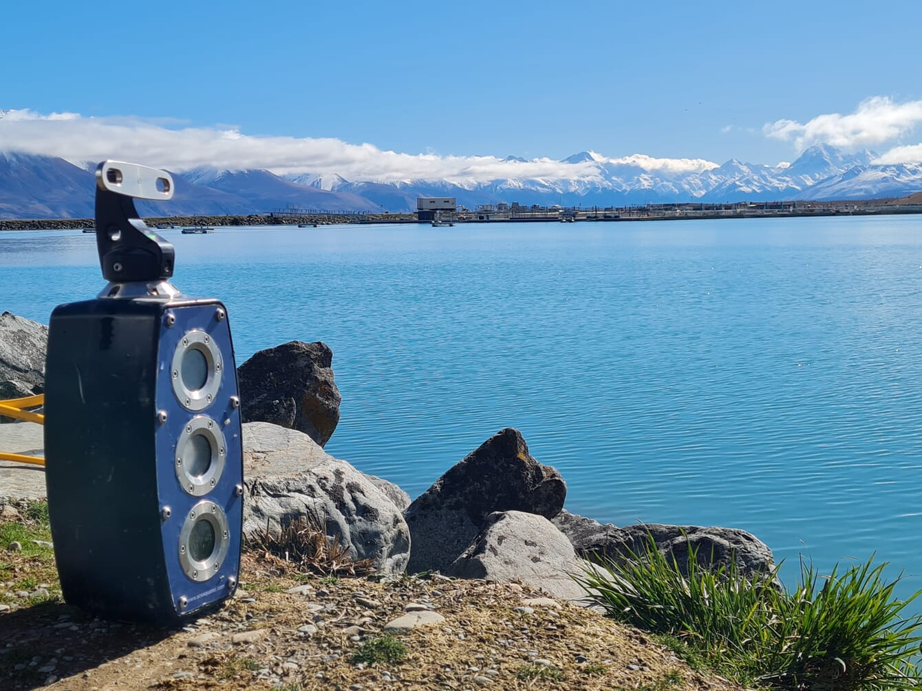 A-BIOMASS camera in front of New Zealand loch.