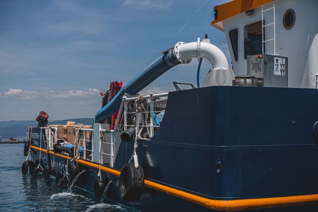 a fish farm workboat