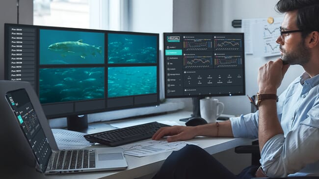 a man observing a bank of screens