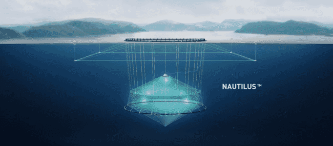 Diagram of a submersible salmon pen.