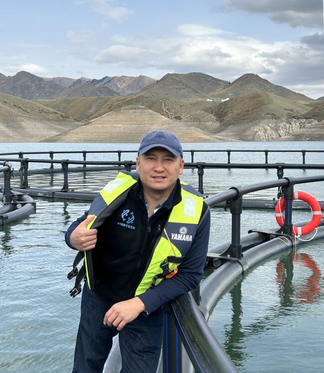 Trout farmer Shyngys Maksutbekuly