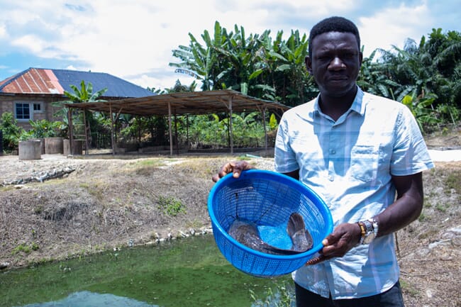 Akin Showemimo with his catfish.