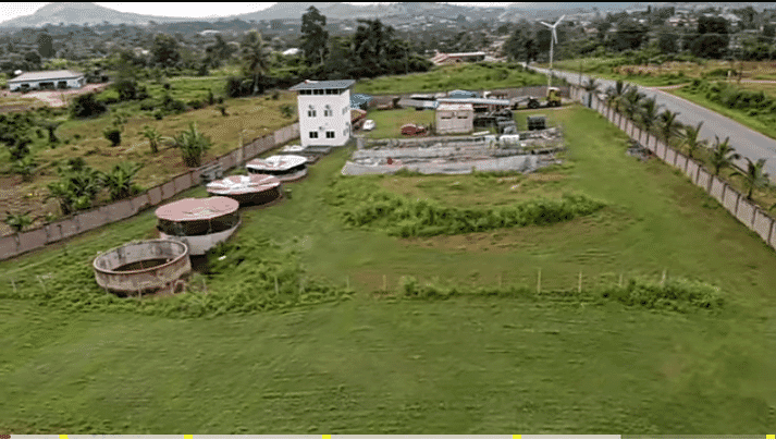 aerial view of a land-based fish farm